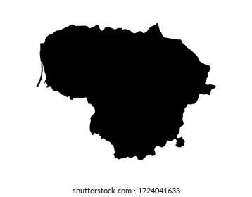 Black Lithuania map in outline design one color isolated on white. Illustration for cartography page, book