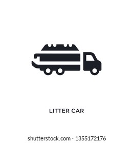 black litter car isolated vector icon. simple element illustration from transportation concept vector icons. litter car editable logo symbol design on white background. can be use for web and mobile