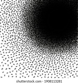 Hormigas negras de un círculo. Ilustración vectorial. Insectos en blanco y negro.