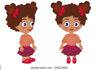 Black little girl posting front and side