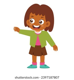 Black Little Kid Talking Explain with Standing Pose Children. Girl Making Conversation to Friend, Communication Discussion Activity Isolated Element Objects. Flat Style Icon Vector Illustration