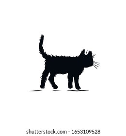 Black little kitten steps. Graphic pet. 
