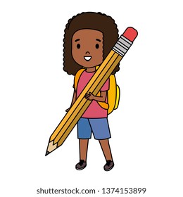 black little student girl with pencil