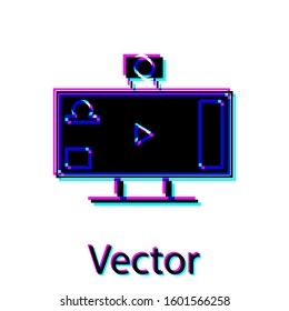 Black Live streaming online videogame play icon isolated on white background.  Vector Illustration