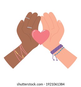 black Lives, diverse hands heart equality and diversity vector illustration