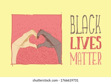 Black lives are important. Protests in America. Handwritten text. Poster with the slogan. Different races. Against racism. Hold hands heard