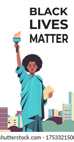 black lives matter african american liberty statue awareness campaign against racial discrimination of dark skin color support for equal rights of black people vertical vector illustration