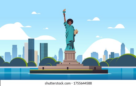 black lives matter african american liberty statue awareness campaign against racial discrimination of dark skin color support for equal rights of black people horizontal vector illustration.