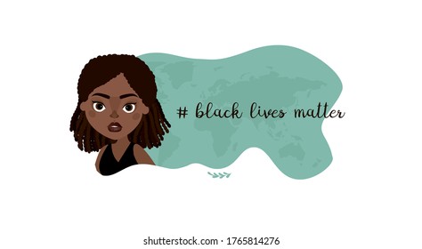 Black lives matter. African American woman. Tolerance. No racism. Human Rights. Cartoon vector illustration. 2020 protests