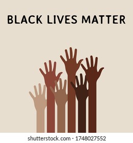 Black lives matter background with text. People hands different colors. End racism