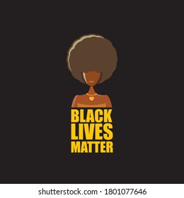 Black lives matter banner with afro american woman silhouette with afro style hair. Black lives matter graphic poster or print design template against racial discrimination with young woman