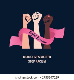 Black Lives Matter banner logo label background. Stop killing black people. Fight to racism.