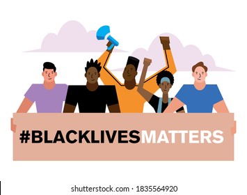 Black lives matter banner men and women design of Protest justice and racism theme Vector illustration
