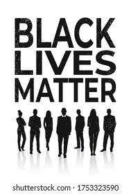 black lives matter banner people silhouette awareness campaign against racial discrimination of dark skin color support for equal rights of black people vector illustration