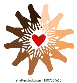 Black lives matter banner for protest, rally or awareness campaign against racial discrimination of dark skin color.Flat vector illustration of people with different skin colors raising their hands.