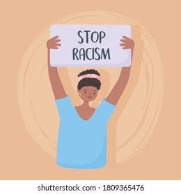 black lives matter banner for protest, afro american woman protest with the message, awareness campaign against racial discrimination vector illustration