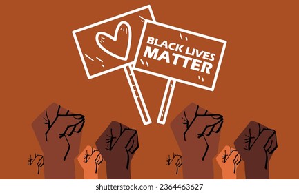 Black lives matter banner for protest, rally or awareness campaign against racial discrimination of dark skin color. Support for equal rights of black people. Banner vector illustration 