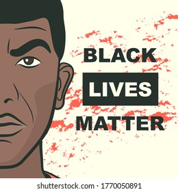 Las vidas negras importan. Cartel con un hombre negro protestando. Protesta, lucha por derechos, concepto de poder. Caricatura Estilo Pop Art. Cartel, Diseño de Placard. Ilustración vectorial