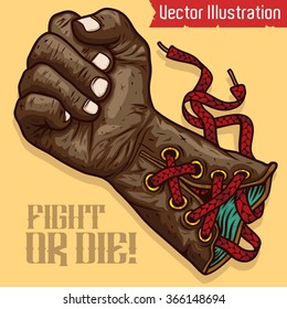 Black lives matter. Boxing gloves - iron fist. Fight or die - vector illustration.