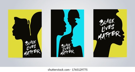 Black lives matter. Campaign against racial discrimination of dark skin color. Design set for Social advertising, web banner or t-shirt print. Modern minimalist concept. Fashion design