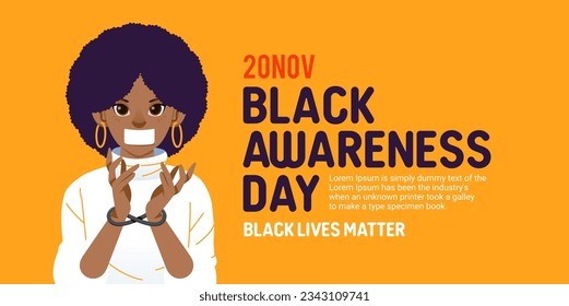 Black lives matter campaign poster banner silence mouth hands tied woman support people to gain equal right, human unity different races, Stop racism