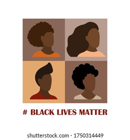 Black Lives Matter and I Can't Breathe concept. Vector Illustration, Young African Americans man and woman against racism, protest banners and posters about Human Right of Black People in US