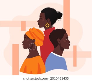 Black Lives Matter concept. African American men and woman in colorful clothes stand one by one. Tolerance and no racism. Struggle for human rights. Flat vector illustration on an abstract background