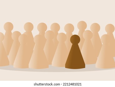 A Black Lives Matter concept of a black or Asian figure standing up for equality and diversity Among the BAME community whilst amongst white people. vector illustration concept.