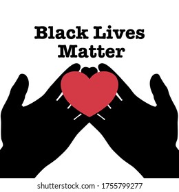 Black lives matter concept. Red heart in hands. Template for background, banner, poster, text. Human right of black people. Vector illustration in flat style.