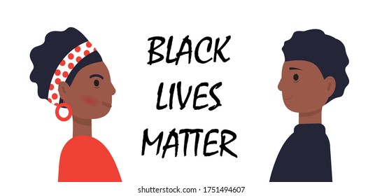 Black Lives Matter concept vector in cartoon style. African Americans are standing one by one. Tolerance to other skin. Stop racism illustration. Protest march for the rights of black citizens.