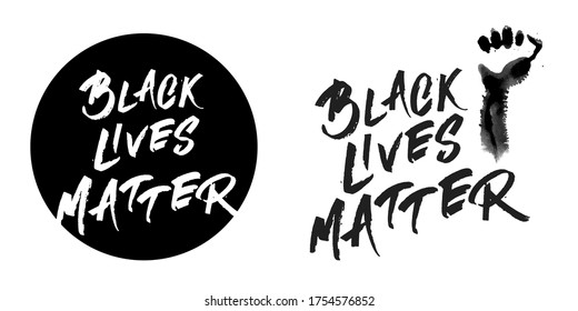 Black lives matter design for protest, rally. Awareness campaign against racial discrimination of dark skin color. Social advertising. Black raised fist handprint with text Black lives matter.