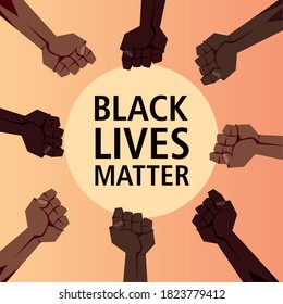 Black lives matter with fists design of Protest justice and racism theme Vector illustration