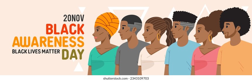 Black Lives Matter. Group of people, faces of American citizens and a slogan. Black citizens are fighting for social equality, against racism, violence, poster