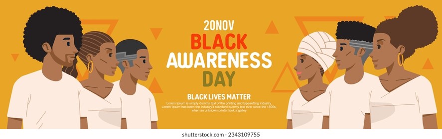 Black Lives Matter. Group of people, faces of American citizens and a slogan. Black citizens are fighting for social equality, against racism, violence, poster banner