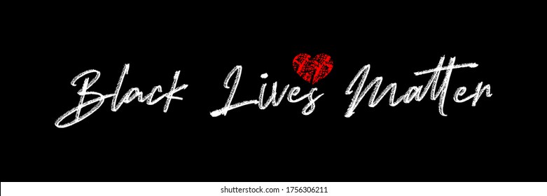 Black Lives Matter grunge rubber stamp with red heart shape on black background.