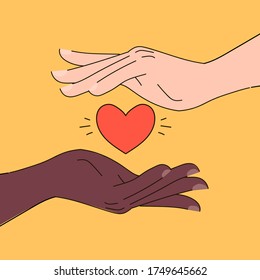 Black lives matter hand drawn collection. Hashtag blm stylized set. Black and white hands together equalty concept. Campaign against racial discrimination of dark skin color. Vector Illustration.