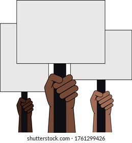 Black lives matter hands with clear posters sights 