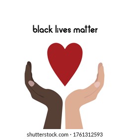 Black lives matter. Hands holding heart. Vector art. Flat style