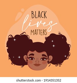 black lives matter, happy face girl curly hair character vector illustration