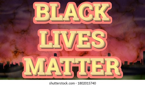 Black lives matter. Hashtag in social networks. Police violence. Fist. The inscription on the background of the city. Stock vector illustration poster against racism.