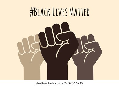 black lives matter hashtag text hand fist concept black history month poster web design vector flat african afro people of black racial campaign discrimination of dark color skin equality illustration