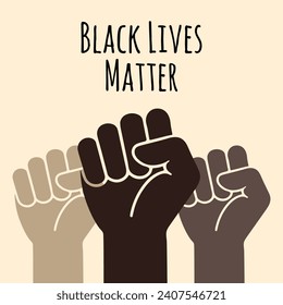 black lives matter hashtag text hand fist concept black history month poster web design vector flat african afro people of black racial campaign discrimination of dark color skin equality illustration