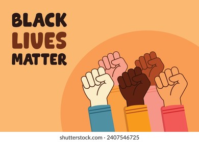 black lives matter hashtag text hand fist concept black history month poster web design vector flat african afro people of black racial campaign discrimination of dark color skin equality illustration