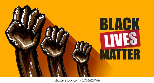 Black lives matter horizontal banner with protest fist in the air. Black lives matter graphic poster design template against racial discrimination