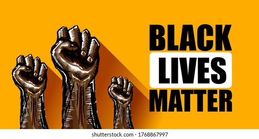 Black lives matter horizontal banner with protest fist in the air. Black lives matter graphic poster design template against racial discrimination