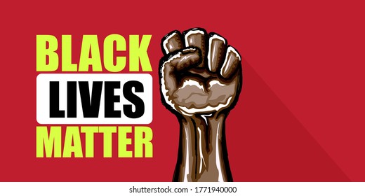 Black lives matter horizontal banner with protest fist in the air. Black lives matter graphic poster design template against racial discrimination
