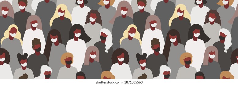 black lives matter horizontal web banner.society wearing masks against coronavirus. stop covid background.lockdown banner or poster for social media