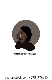 Black Lives Matter. illustration picture of a black person who is crying with a background circle behind him