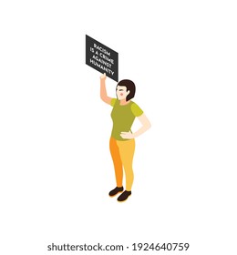 Black lives matter isometric composition with character of white woman holding text placard vector illustration