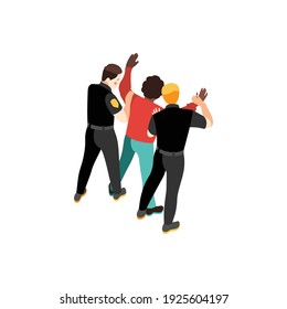 Black lives matter isometric composition with characters of violent police officers touching black person vector illustration